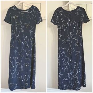 vintage t-shirt maxi dress floral crinkle chiffon size 6 Small Medium blue